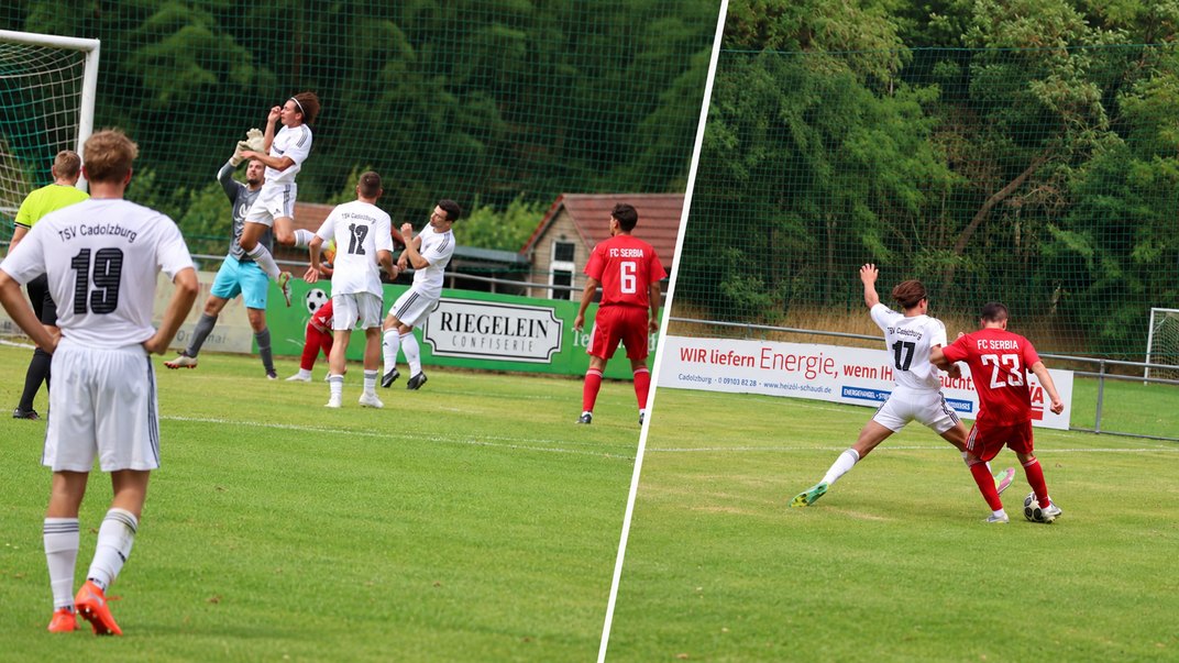 Zwei Szenen aus dem Heimspiel des TSV Cadolzburg gegen den FC Serbia N&uuml;rnberg
