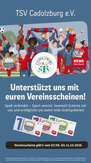 Plakat der Aktion Scheine f&uuml;r Vereine mit dem Wappen des TSV Cadolzburg